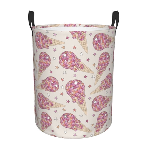 Honeii Sparkling Ice Cream Print Laundry Hamper Basket,Baby Nursery Woven Storage Basket for Toys Bin,Pillows,Blankets,Clothes-Medium