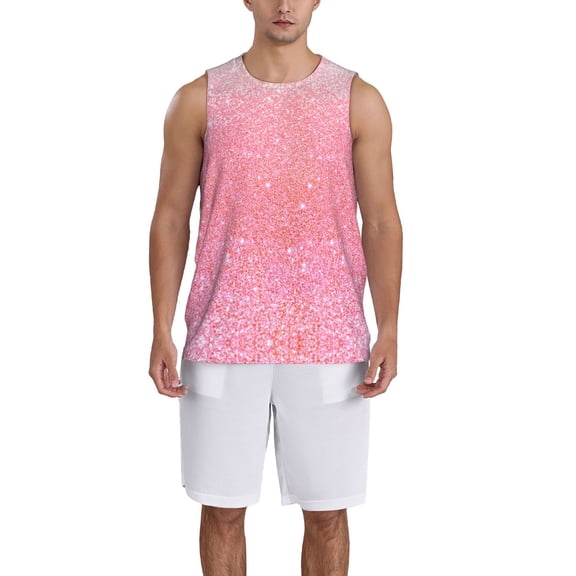 Honeii Sparkly Pink Glitter print basktball shirt for men and women, Unisex basketball jersey for Theme party-Small