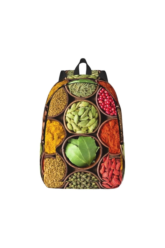Spices And Herbs Print Canvas College Laptop Backpack, Durable Rucksack Travel Notebook Bag School Backpack Book Bag for Men Women-Medium