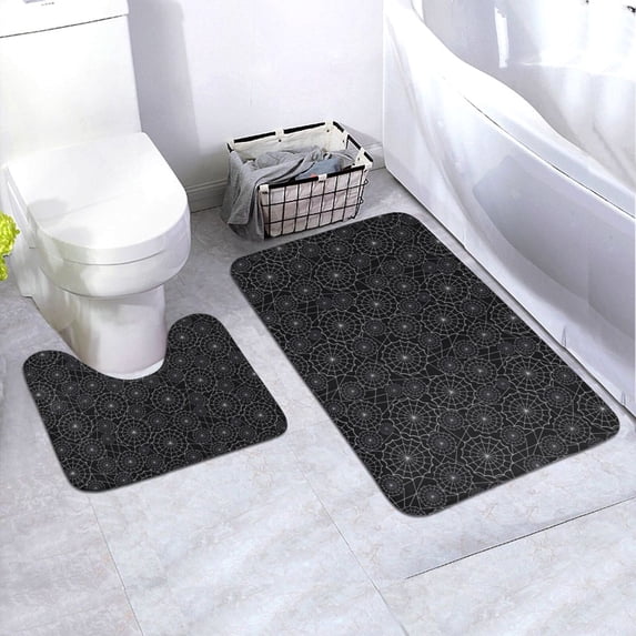 Honeii Spider Web Black Pattern Bathroom Anti-Skid Pad Bathroom Mat Vintage Seamless Pattern Not-Slip Toilet Rug Set