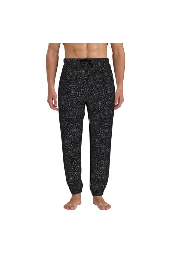 Spider Web Black Print Mens Jogger Sweatpants, Men's Lounge Pants with Pockets-X-Large