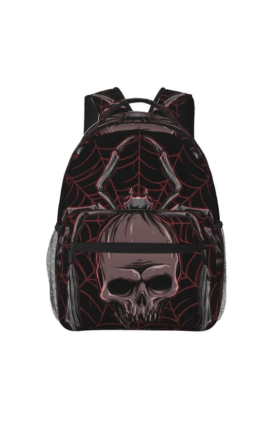 Spider with Skull Print Backpack for Both Men and Women, Basic Bookbag for College, Work, or Travel,Rucksack Computer Bag-One Size