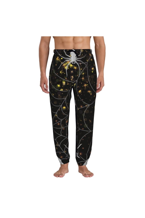 Spiderweb Bats And A Spider Print Mens Jogger Sweatpants, Men's Lounge Pants with Pockets-3X-Large