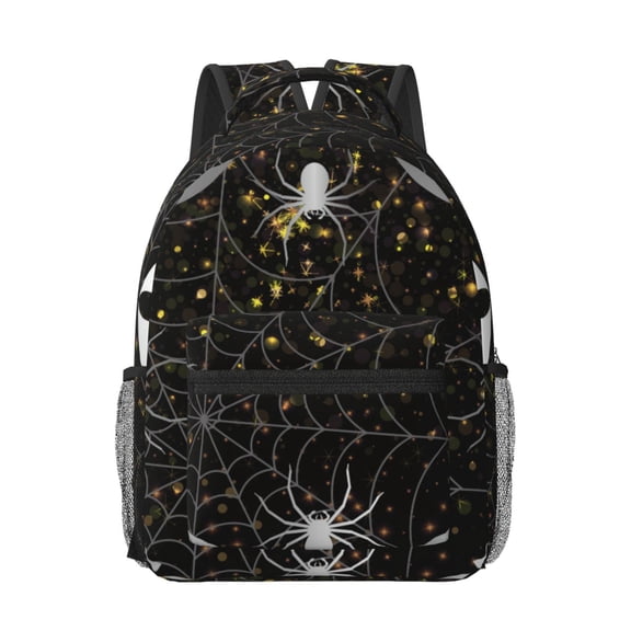 Honeii Spiderweb Bats And A Spider Print Backpack for School,15.6 inch Laptop Back Pack for High School and College Students, Waterproof Computer Bookbag-One Size