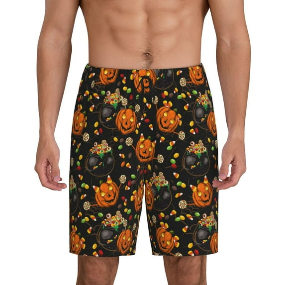 Honeii Spooky Sweets Print Men's Pajama Sleepwear Shorts - a comfy pajama bottom and lounge short for Relaxed Home Wear-Large