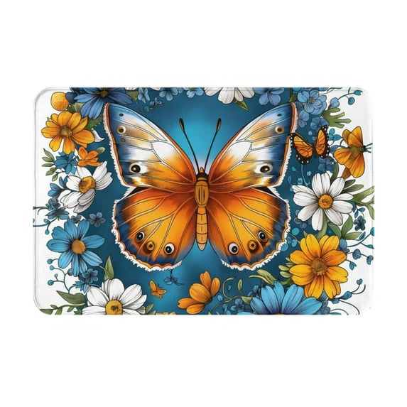 Honeii Spring Butterfly Flowers Pattern Door Mat, Welcome Door Mats Outdoor Indoor, Stain and Fade Resistant, Non-Slip Entry Matfor Bedroom, Bathroom, Kitchen