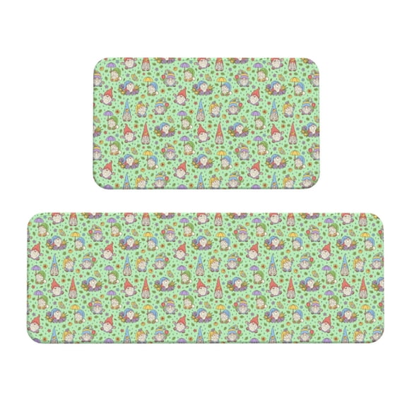 Honeii Spring Gnomes Print Kitchen Mat [2 PCS] for Floor, Waterproof Non-Slip Rugs, Kitchen Decor,Standing Mat for Floor,Office, Sink, Laundry