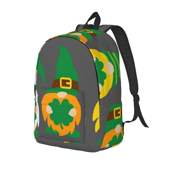 Honeii Spring St Patrick’S Day Irish Gnomes Print Canvas Backpack for School & Outdoor,Laptop Excursion Backpack,Notebook School Bookbag For Men Women,for Work, Travel, and Everyday Use-Medium