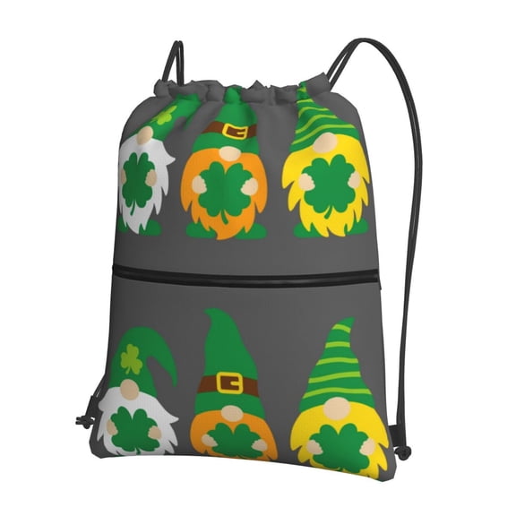 Honeii Spring St PatrickS Day Irish Gnomes Print Drawstring Backpack,String Bag,Sackpack Cinch Water Resistant Nylon for Gym Shopping Sport Yoga
