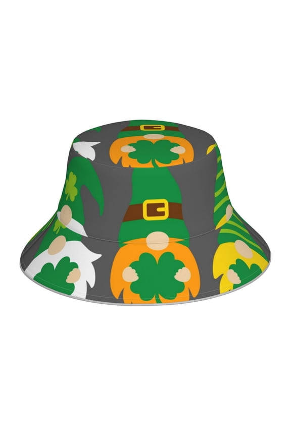 Spring St PatrickS Day Irish Gnomes for Unisex Bucket Hat Waterproof Rain Hat Reversible Shiny Rave Bucket Hat for Concert Festival Boonie Cap