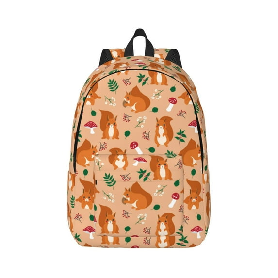 Honeii Squirrel And Mushroom Print Canvas College Laptop Backpack, Durable Rucksack Travel Notebook Bag School Backpack Book Bag for Men Women-Medium