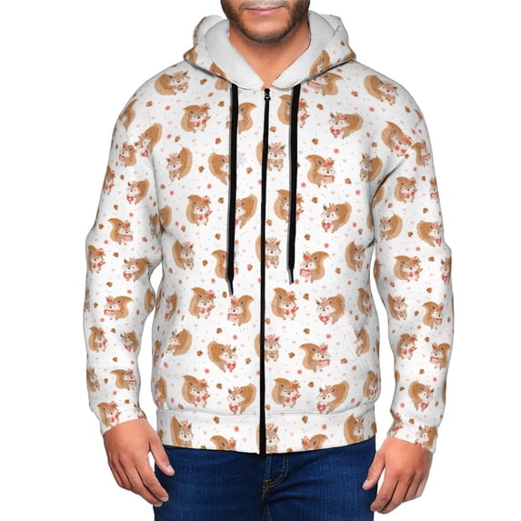 Honeii Squirrel And Rose Print Hoodies for Men, Pullover & Full Zip, Breathable Zip up Hoodie, Sweatshirt-Medium
