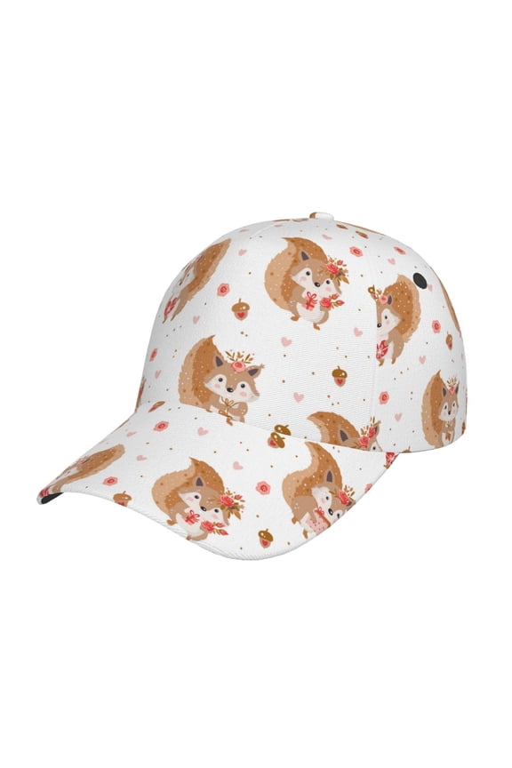 Squirrel Giving A Gift Print Hat, Women's Baseball Hat Unisex Fit, Baseball Cap,Adjustable One Size