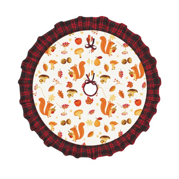 Honeii Squirrel InThe Forest3 Pattern Christmas Tree Skirt, Christmas Ribbon Holly Winter Holiday Tree Mat Decoration-