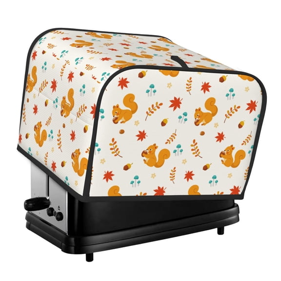 Honeii Squirrel Maple Leaves And Nuts Print 4 slice Toaster Cover, Two Slice Toaster Dust-proof Cover For Kitchen Small Appliance and Fingerprint Protection