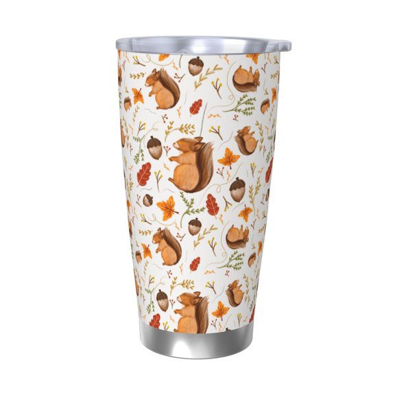 Honeii Squirrel Print 20OZ Car Cup, Insulated Stainless Steel Travel Mug with Lid and Straw, Keep Your Drinks Hot and Cold-Without Straw