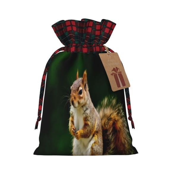 Honeii Squirrels Eating Peanuts On The Tree Print Small Burlap Bags,Christmas Drawstring Treat Bags Gift Bags Reusable Candy Goodie Wrapping Bags for Holiday Party Favors Supplies -Black