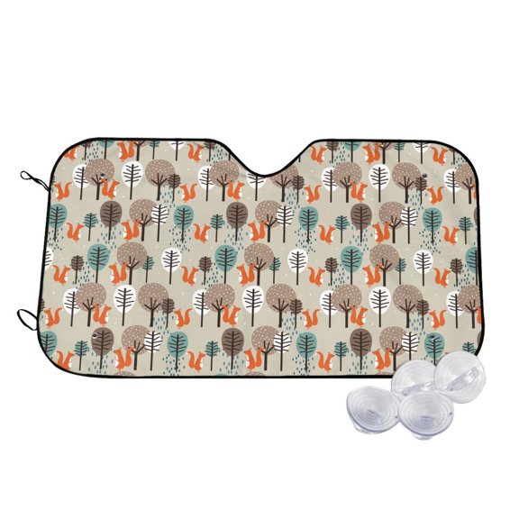Honeii Squirrels and Trees Print Car Sunshade for Windshield,Car Cover Sunshade Protector,Foldable Front Window Sun Visor,Fits Cars, SUVs, Trucks