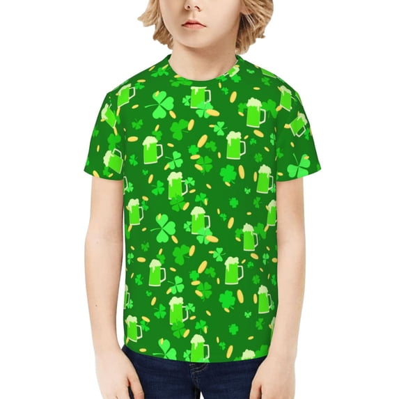 Honeii St Patrick's Day2 Print Kids Boy T-Shirt,Breathable Round Neck Tee,Stylish Summer Tee for Boys, for Outdoor Activities and Casual Wear
