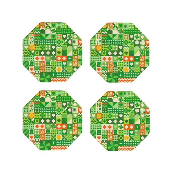 Honeii St Patrick's Day6 print Leather Coaster Set of 4, ideal for safeguarding your furniture from drinks spills and effortless cleanup-Octagon