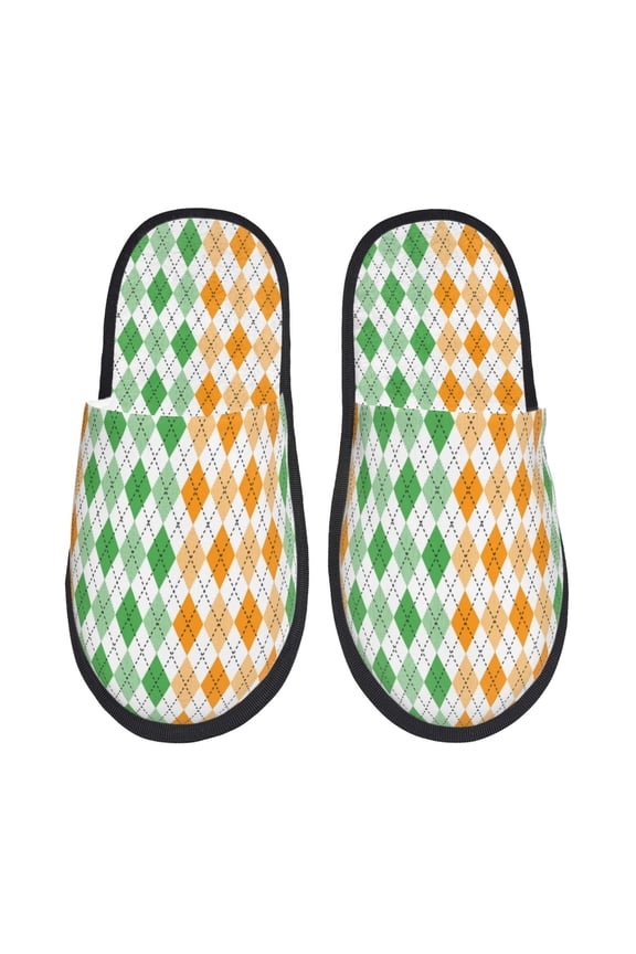 St. Patrick's day argyle Print Furry Slippers Bedroom Slippers for Women and Men Fuzzy Plush Comfy Faux Fur Lined Slide Shoes -Medium