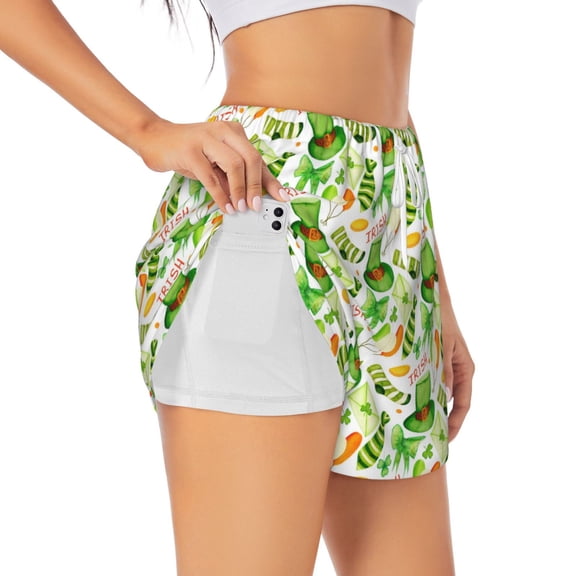 Honeii St. Patrick's day print a double-layered women's running short, ideal for gym, tennis, and various activities, complete with a practical pocket-Medium