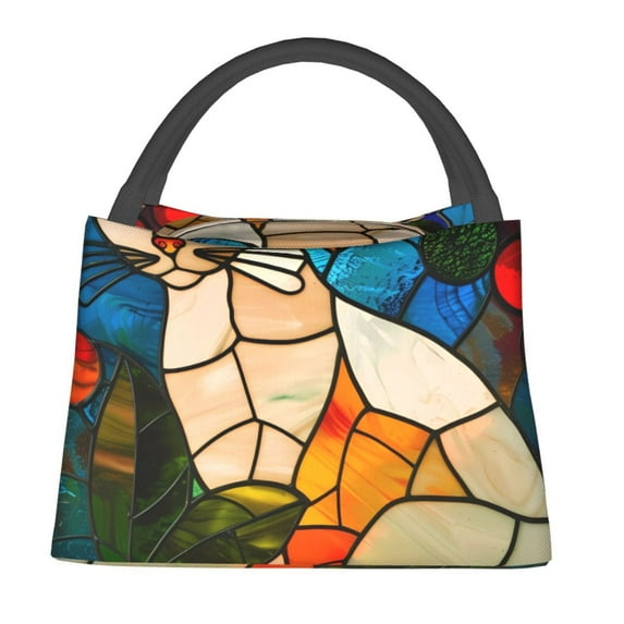Honeii Stained Glass Cat Art Print Cooler Bag Insulated, Large Leakproof Soft Sided Portable Cooler Bag,Lunch Box Lunch Bag