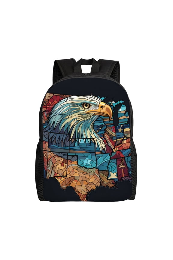 Stained Glass Eagle USA Print Laptop Backpack for Work, College, Travel, Daily Backpacks for Men Women, Sport Rucksack,Computer Bag