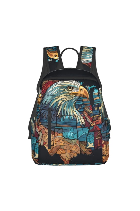 Stained Glass Eagle USA Print Lightweight Backpacks,Carry on Backpack,Durable Backpack for School, Work & Travel