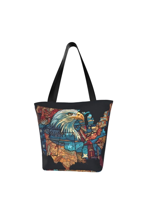 Stained Glass Eagle USA Print Women Top Handle Satchel Handbags,Fashion Handbag,Messenger Tote Bag Purse for Women,Shoulder Bag Handbag for Travel, Work