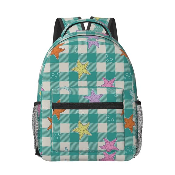 Honeii Starfish On Checkered Background Print Backpack for School,15.6 inch Laptop Back Pack for High School and College Students, Waterproof Computer Bookbag-One Size