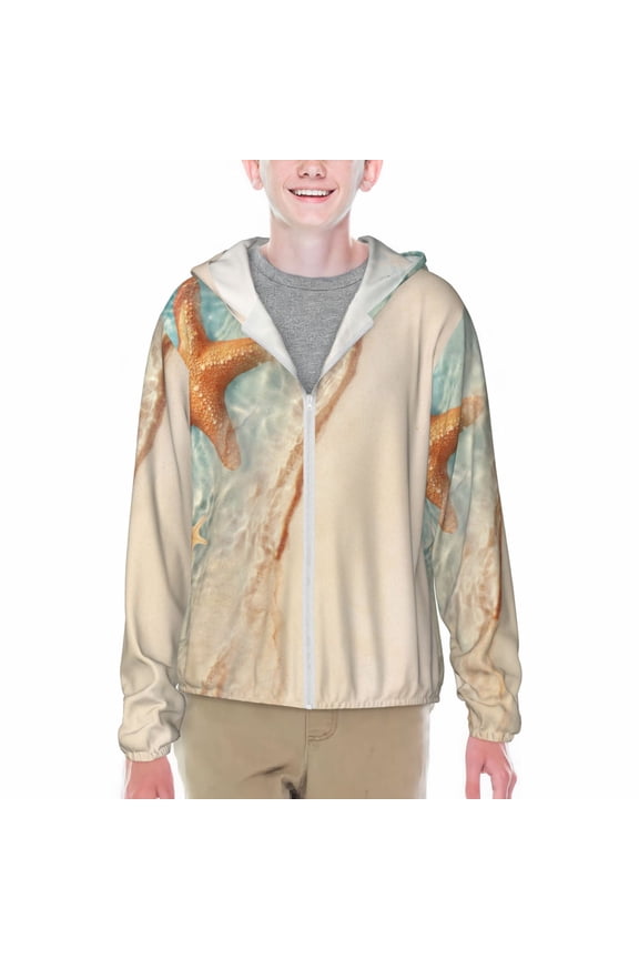 Starfish On The Sand Beach Print Sun Protection Jacket Hooded Cooling Shirt with Pockets Hiking Outdoor Performance-Medium