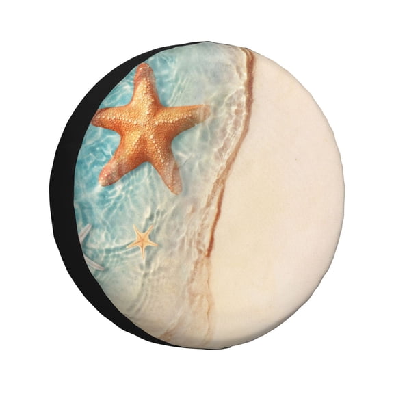 Honeii Starfish On The Sand Beach Print Tire Covers, Waterproof Anti-UV Sun Snow Rain Tire Covers for Trailers, RV, Camper, SUV, Truck-14 inch