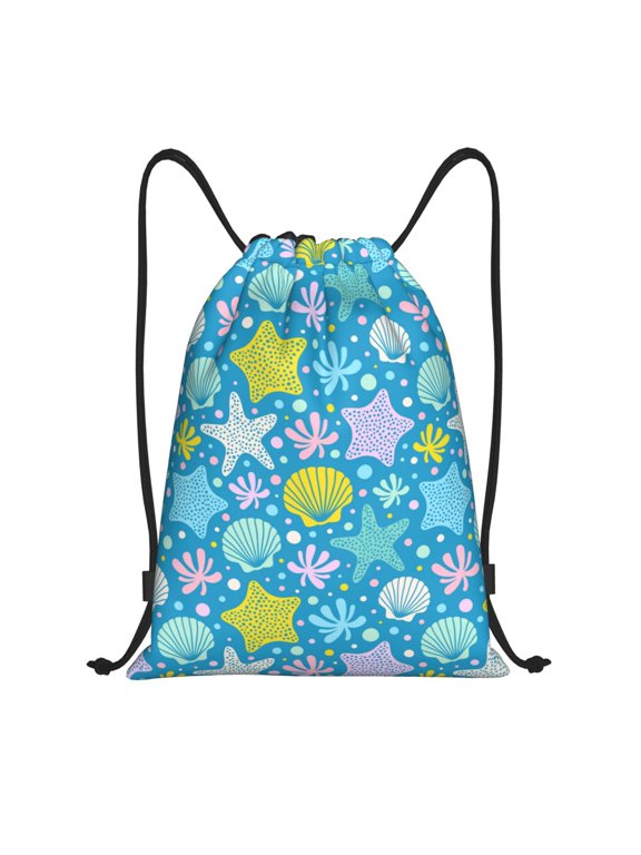 Starfish Print Drawstring Backpack,Drawstring Bags String Backpack Gym Cinch Sack Backpack Sport Bag Draw-Small