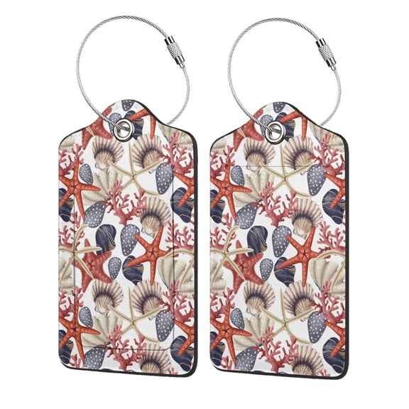 Honeii Starfish Shell Print Leather Luggage Tag for Suitcases,ID Tags,Bag Tags for Luggage,Functional Travel Tag-1