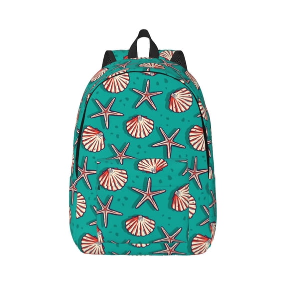 Honeii Starfish and Shell Print Canvas College Laptop Backpack, Durable Rucksack Travel Notebook Bag School Backpack Book Bag for Men Women-Small