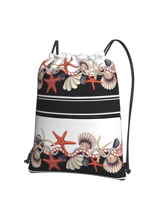 Starfishes Shells Print Drawstring Backpack,String Bag,Sackpack Cinch Water Resistant Nylon for Gym Shopping Sport Yoga