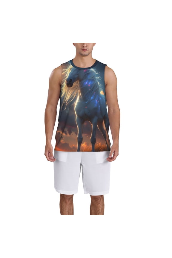 Starry Light White Horse print basktball shirt for men and women, Unisex basketball jersey for Theme party-XX-Large