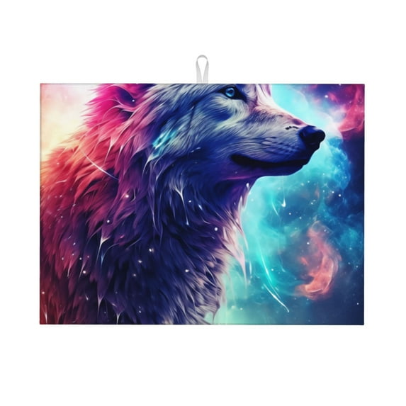 Honeii Starry Multicolored Wolf print Super Absorbent Coffee Bar Mat Hide Stain Coffee Maker Mat for Countertops Coffee Pot Dish Drying Mat for Kitchen Counter