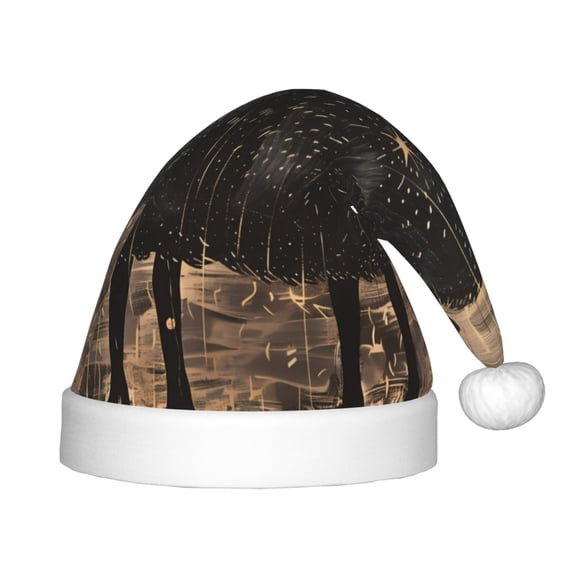 Honeii Starry Night Black Sheep Print Hat Santa Claus Hat For Xmas Party, Christmas Caps For Boys Girls Child,Christmas Beanie