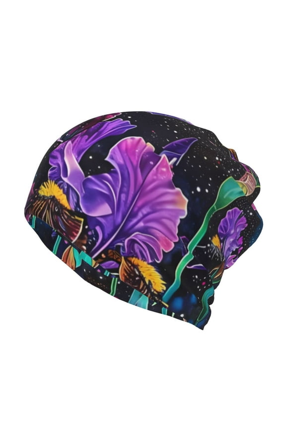 Starry Night Iris Field Print Winter Beanie Daily Hat - Thermal Polar Fleece Ski Running Hat Skull Cap for Men and Women,Beanie