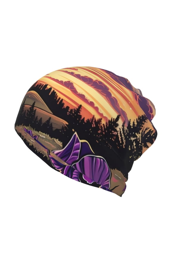 Starry Night Purple Irises Print Winter Beanie Daily Hat - Thermal Polar Fleece Ski Running Hat Skull Cap for Men and Women,Beanie