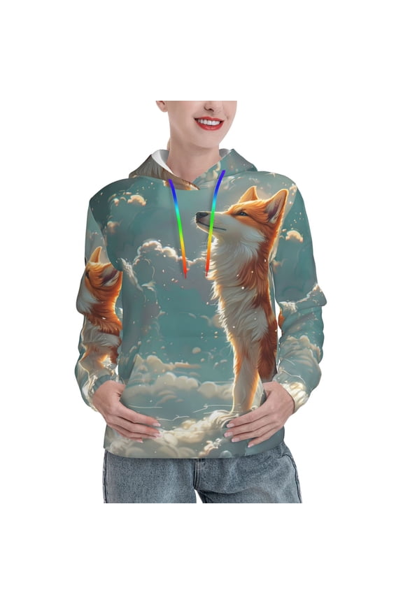 Starry Sky Cloud Fox Pattern Womens Oversized Hoodies Long Sleeve Sweatshirts Pullover Fall Outfits with Pocket-Large
