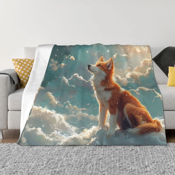 Honeii Starry Sky Cloud Fox print throw blanket, crafted from cozy cotton flannel, offers versatile home decor as a bedding suitable for all seasons.-
