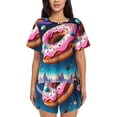 thumbnail image 1 of Honeii Starry Sky Pine Tree Donut for Women's Summer Pajama Set featuring Soft Short Sleeve Shirt & Matching Bottoms with Convenient Pockets for Relaxed Home Wear-Large, 1 of 6