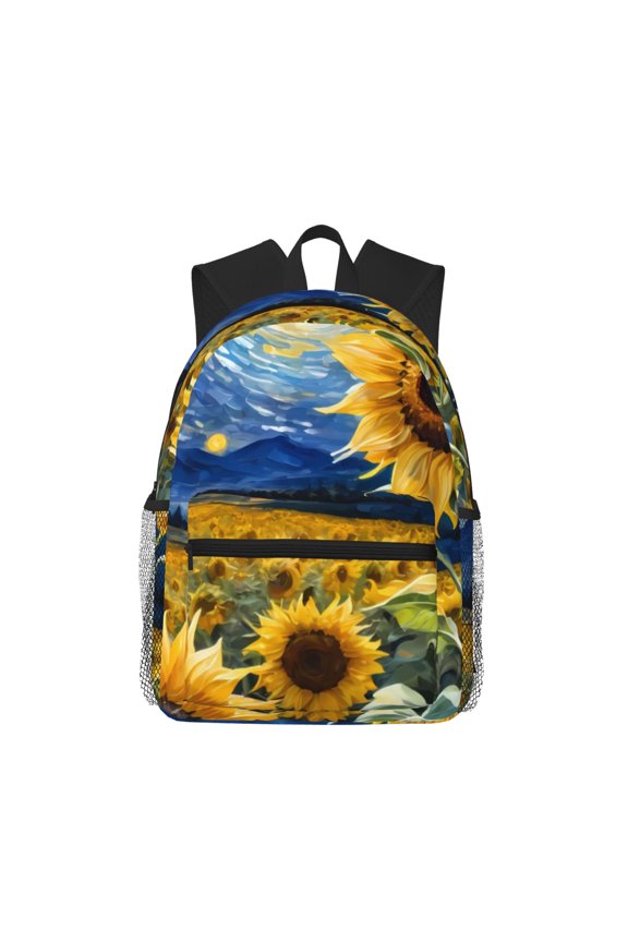 Starry Sky Sunflower Print School Backpack,Casual Lightweight Travel Rucksack Daypack,Backpacks for College High