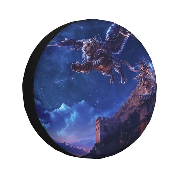 Honeii Starry Sky Wall Flying Tiger Print Tire Covers, Waterproof Anti-UV Sun Snow Rain Tire Covers for Trailers, RV, Camper, SUV, Truck-14 inch