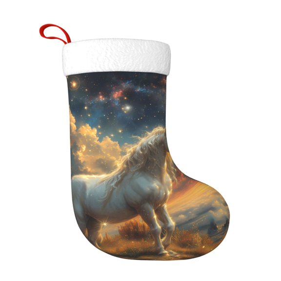 Honeii Starry Sky White Horse for Christmas Stocking,Large Xmas Stocking,Holiday and Family Stocking for Fireplace Christmas Holiday Party Decoration