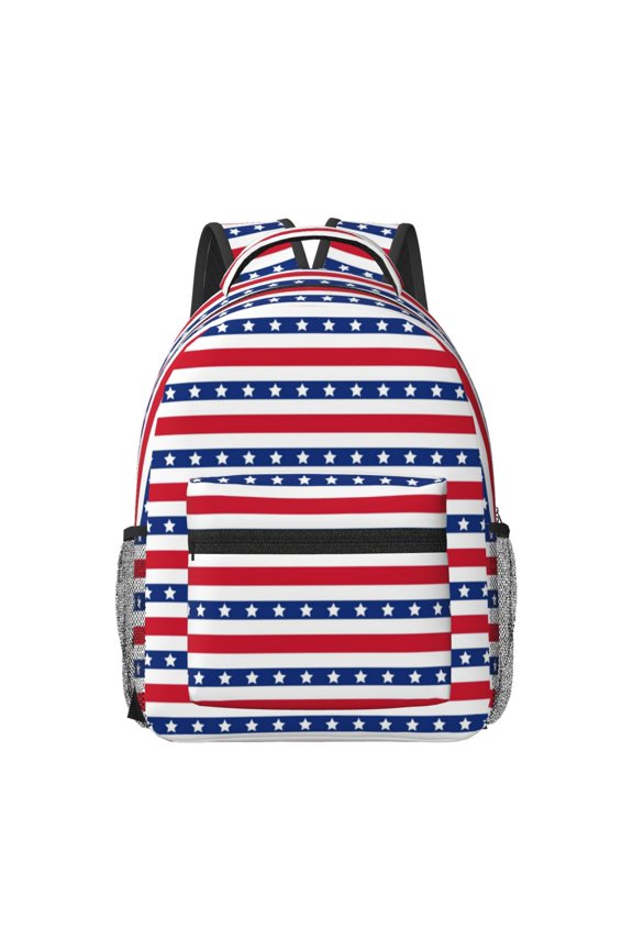 Stars And Stripes Print Backpack for School,15.6 inch Laptop Back Pack for High School and College Students, Waterproof Computer Bookbag-One Size