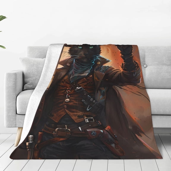 Honeii Steampunk Cowboy Cat Print Fleece Blanket - Throw Blanket for Bed, Sofa, Couch, Camping, and Travel , Microplush Ultra Soft Warm Blanket-60"x50"